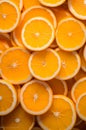 close up orange slice with some yellow slices on the side, in the style of feralcore