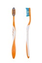 Close up of orange tooth brush isolated on white background Royalty Free Stock Photo