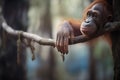 close-up of orangutan hand gripping a tree branch Royalty Free Stock Photo