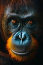 A close up of an orangutan's face with orange eyes Royalty Free Stock Photo