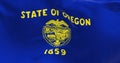 Close-up of the Oregon state flag waving