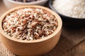 Organic Brown Thai rice grain in a bowl Royalty Free Stock Photo