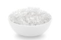 Close-up of organic  crystalline rock sugar candy misiri or mishiri  in a white ceramic bowl over white background Royalty Free Stock Photo