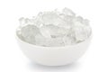 Close-up of organic  crystalline rock sugar candy misiri or mishiri  in a white ceramic bowl over white background Royalty Free Stock Photo