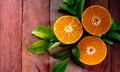 Close up organic fruit, honey orange juice on the wooden table with beautiful sunlight background in the garden at home.