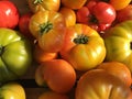 Beautiful Display of Heirloom Tomatoes at Farmer`s Market, Multicolored, Variety Royalty Free Stock Photo