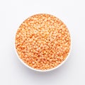 Close up of Organic masoor dal Lens culinaris or whole pink dal on a ceramic white bowl. Royalty Free Stock Photo