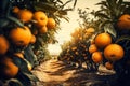 Close-up of Organic Oranges in a Fruit Orchard. Generative AI Royalty Free Stock Photo