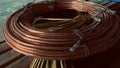 Close up of the original copper grounding cable, shiny dark brown