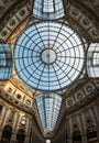 Ornate glass ceiling at Galleria Vittorio Emanuele II iconic shopping centre, located next to the Cathedral in Milan, Italy Royalty Free Stock Photo