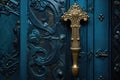 close-up of an ornate victorian door with brass handle