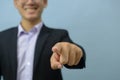 Close up ortrait of businessman pointing at camera. Royalty Free Stock Photo