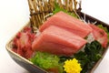 Close-up otoro sashimi Slice in black bowl Japanese style on white background