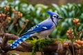 close up of outdoor blue jay bird Royalty Free Stock Photo