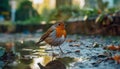 close up of outdoor european robin bird