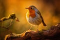 close up of outdoor european robin bird