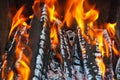 Close up of an outdoor fire burning Royalty Free Stock Photo