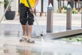 Close up Outdoor floor cleaning with high pressure water jet Royalty Free Stock Photo