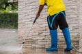 Close up Outdoor floor cleaning with high pressure water jet