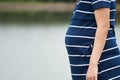 Close up outdoor portrait young pregnant woman Royalty Free Stock Photo