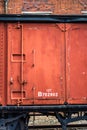 Close-up of outer wall of old abandoned train wagon science industry museum manchester space for text warm colors colour rust