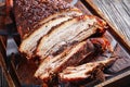 Close-up of Oven Baked sliced Pork Brisket