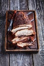 Close-up of Oven Baked sliced Pork Brisket