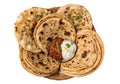 Delicious indian flatbreads and dips arranged artistically isolated on transparent background Royalty Free Stock Photo