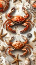 Two Red Crabs and Starfish on a Textured Background Royalty Free Stock Photo