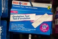 Close up of ovulation test kit box on store display. Royalty Free Stock Photo