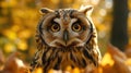 Close-up of an owl in autumn foliage Royalty Free Stock Photo