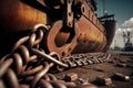 Close up of oxide old chains on sea harbor Royalty Free Stock Photo