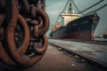 Close up of oxide old chains on sea harbor Royalty Free Stock Photo