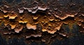 Close-up of oxidized steel plate with flaking rust layers creating a gritty grunge surface Royalty Free Stock Photo