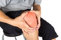 Close up on the painful knee joint of a matured man Royalty Free Stock Photo