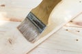 Paint brush with Shellac oil paint on wood Royalty Free Stock Photo