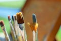 Close up of paint brushes outdoors Royalty Free Stock Photo