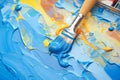 close-up of paintbrush drip of wet blue acrylic paint Royalty Free Stock Photo