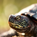 A close up of a painted turtle, AI