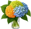 colorful Hydrangeas with leaves. AI-Generated.