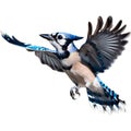 A close-up painting of a blue jay bird. Ai-generated.