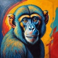 A close up of a painting of a monkey. Beautiful picture of cute monkey. Royalty Free Stock Photo