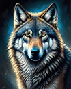 A close up of a painting of a wolf, Beautiful picture of geometric wolf.