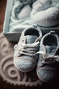 Close up of pair of baby shoes. High angle view Royalty Free Stock Photo