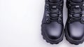 Close Up Pair Of Black Leather Winter Boots Royalty Free Stock Photo