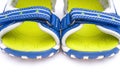 Close up of pair of blue sandals for kid Royalty Free Stock Photo