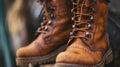A close up of a pair of brown boots sitting on top of something, AI