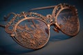 close-up of a pair of eyeglasses with intricate detail visible