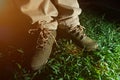 Close-up of pair hiking shoes