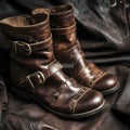 close-up of a pair of leather boots with buckles generative AI